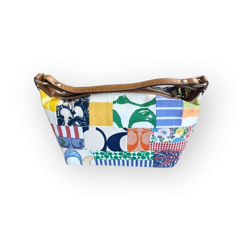 Coach 𑁍 Patchwork Mini Bag Leather Top Handle 𑁍 Spring Multi Color Mixed Print - Picture 4 of 16